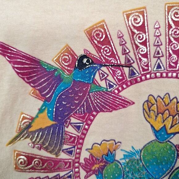 Vintage 90s/Y2K Hummingbird Metallic Southwest Cactus Tee T Shirt Women Small - Picture 4 of 10